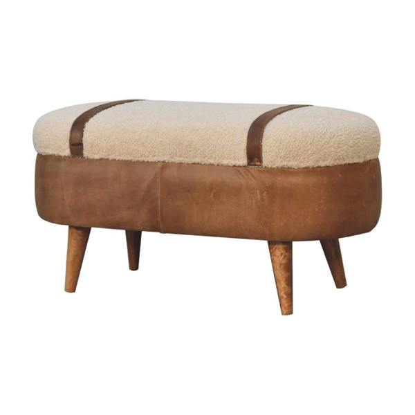 Artisan Furniture Solid Wood Tan Buffalo Boucle Nordic Bench