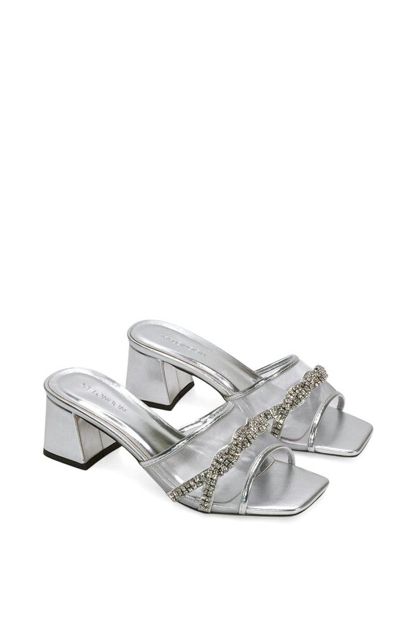 XY LONDON Backless Block Heel Sandals With Crystals and Mesh