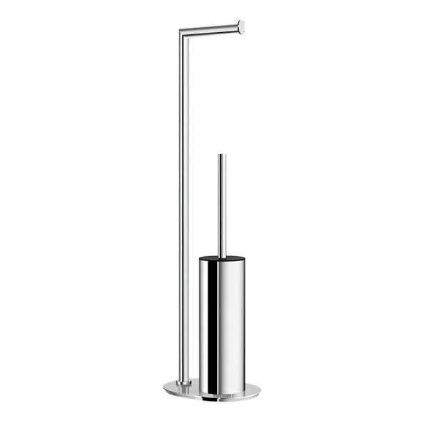 Polished stainless steel toilet roll and toilet brush holder