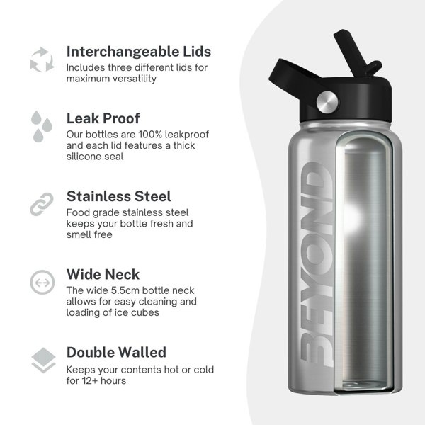 Beyond Shakers 1 Litre Water Bottle - Brushed Steel