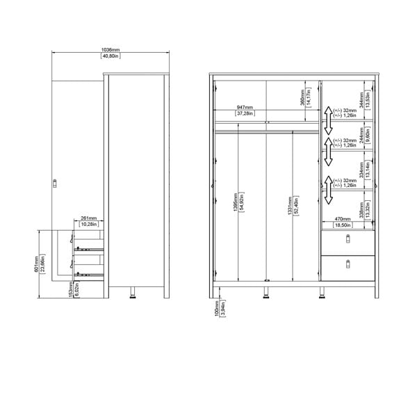 Furniture To Go Barcelona Wardrobe with 2 Doors + 1 Mirror Door + 2 Drawers in Cashmere