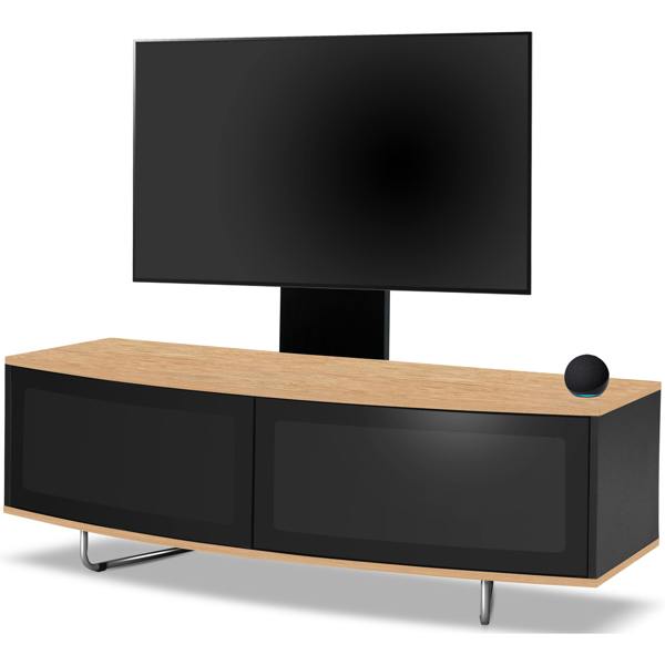 Homeology Caru Black Oak Beam-Thru Remote Friendly Super-Contemporary D Shape Design 32"-65" LED/OLED/LCD TV Cabinet with Mounting Arm