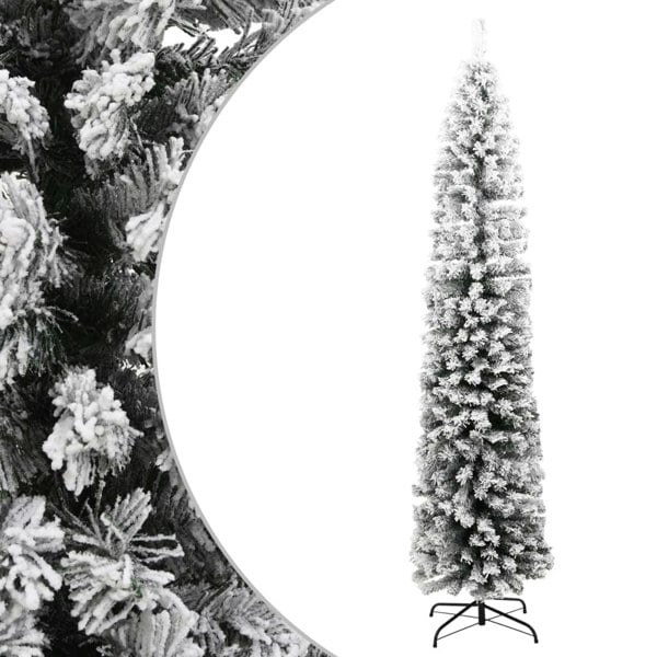 Berkfield Slim Artificial Christmas Tree with Flocked Snow Green 210 cm PVC