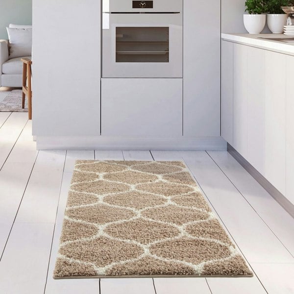 Trellis Design Thick Shaggy Area Rugs Beige