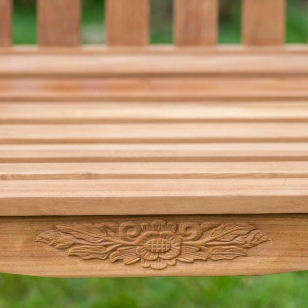 The Garden Marketplace Solid Teak 3 Seater Garden Bench with Flower & Leaf Carvings