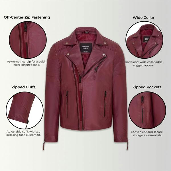 Infinity Leather Mens Brando Double Cross Zip Leather Biker Jacket- Fagernes