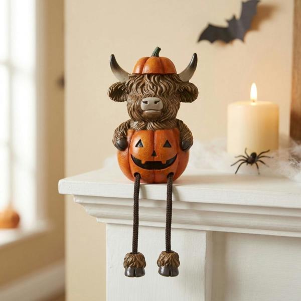 Garden Greatness Highland Cow Sat in Pumpkin Shelf Sitter