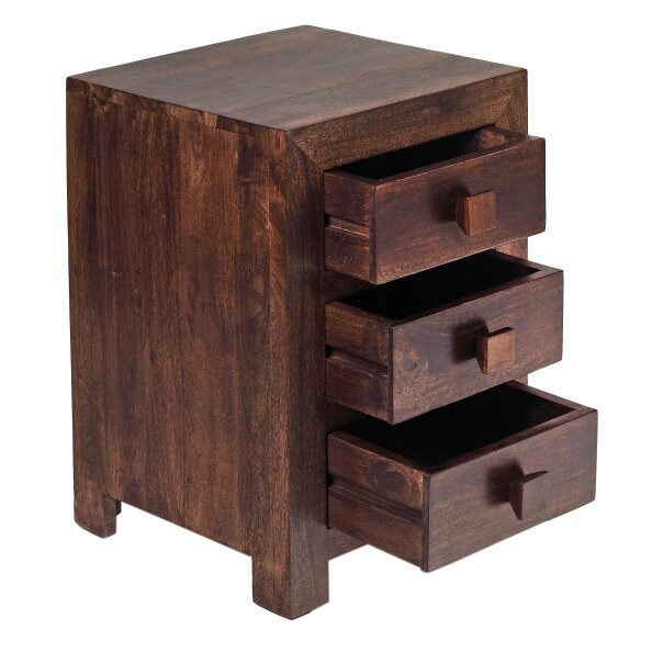 Wyld Haus Phuket Dark Mango Wood 3 Drawer Bedside Table