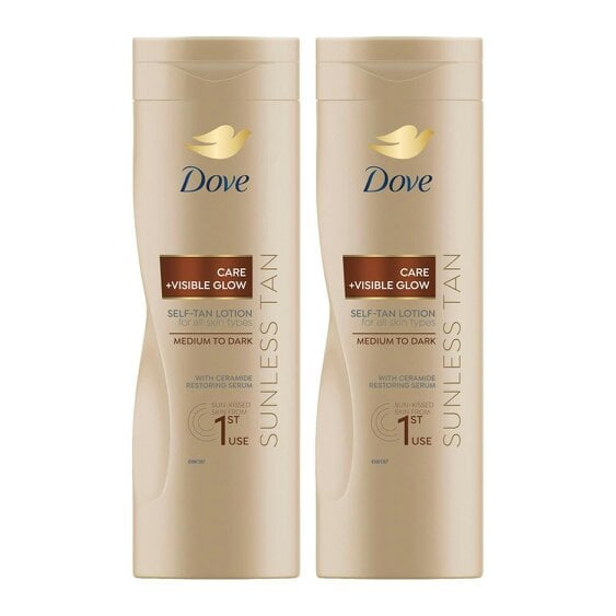 Dove Visible Glow Self-Tan Lotion Nourishing Care Medium to Dark Skin, 2x400ml
