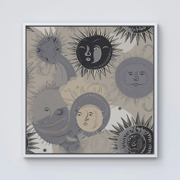 Warren Reed Grey Black Abstract Moon and Sun Framed Canvas