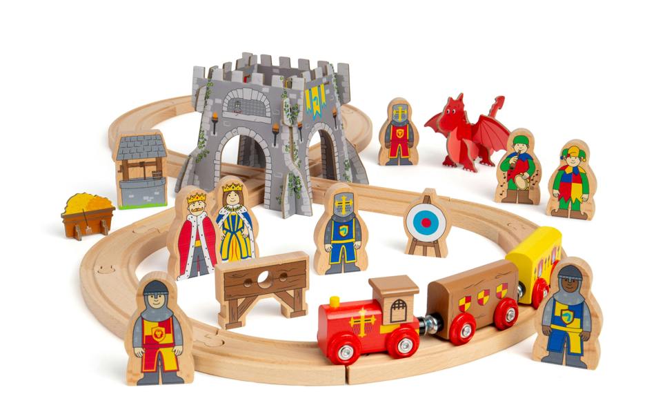 Bigjigs Rail Medieval Train Set | 33 Pcs Wooden Railway Set