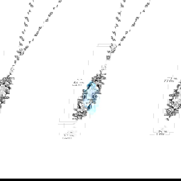 Gemondo Art Deco Style Marquise Blue Topaz & Marcasite Pendant Necklace in Sterling Silver