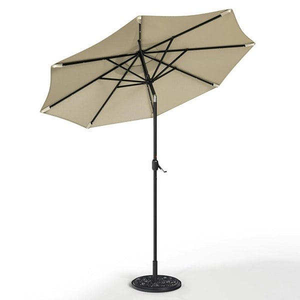 Beige 3m Patio Garden Parasol Sun Umbrella Sunshade Canopy With Solar LED Lights Parasols & Rain Umbrellas Living and Home