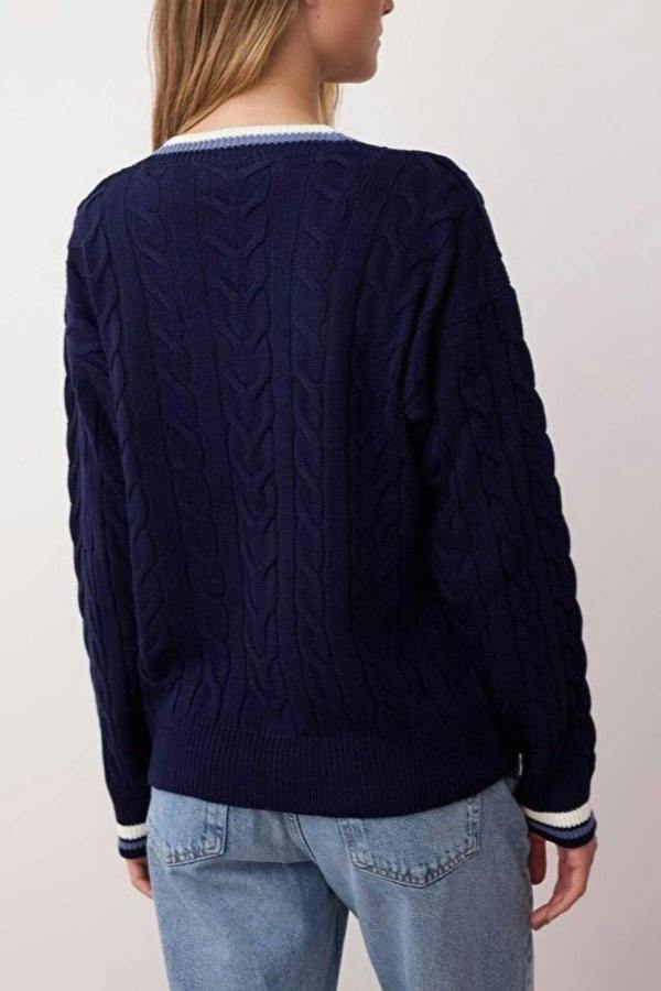 Hoxton Gal Cable Knit Collegiate Sweater