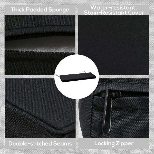 Black outdoor cushion cover with double-stitched seams and locking zipper detail