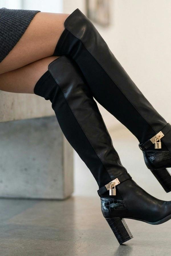 Octavia Over The Knee Boots - Black Pu