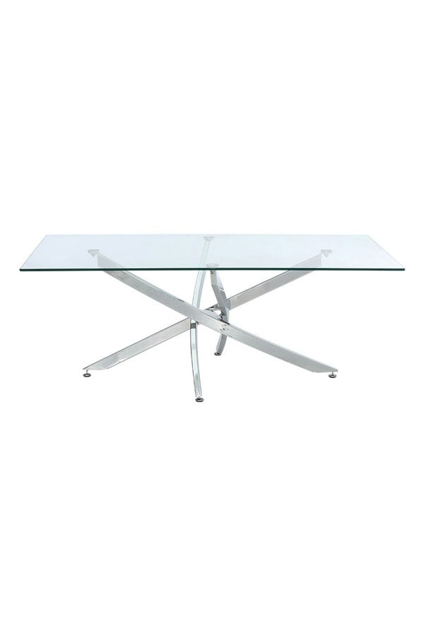 Living and Home Modern Rectangle Clear Tempered Glass Top Coffee Table with Chrome Legs