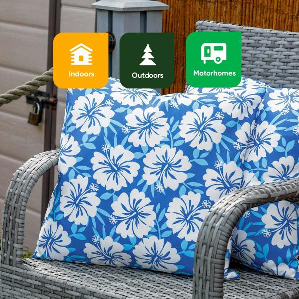Gardenwize Pair of Outdoor Scatter Cushions – Blue Hawaiian Design