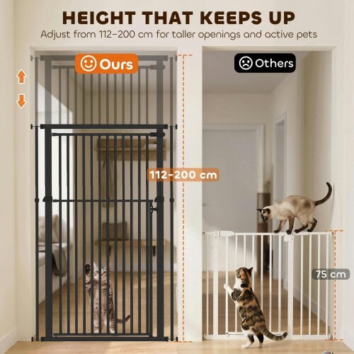 PawHut Extra Tall Pet Gate, Baby Gate with 112-200cm Adjustable Height Black