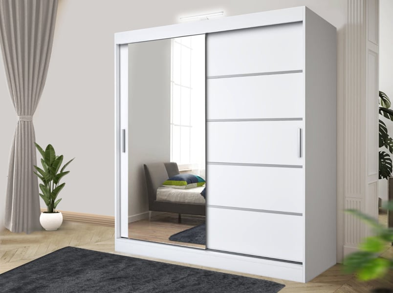 RAC3 Stylish Bedroom Sliding Wardrobe with LED Light -  comes in White/Grey/Black/Oak and Width 120cm/150cm/180cm/203cm/250cm