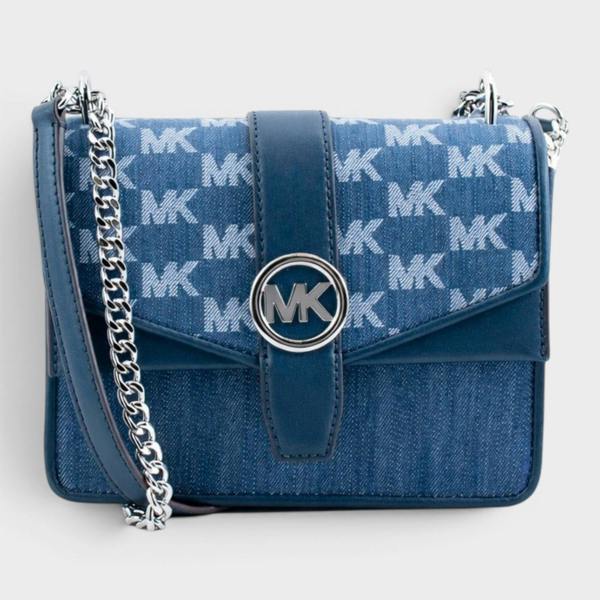 Michael Kors Greenwich Small Logo Jacquard Denim Crossbody Bag Navy
