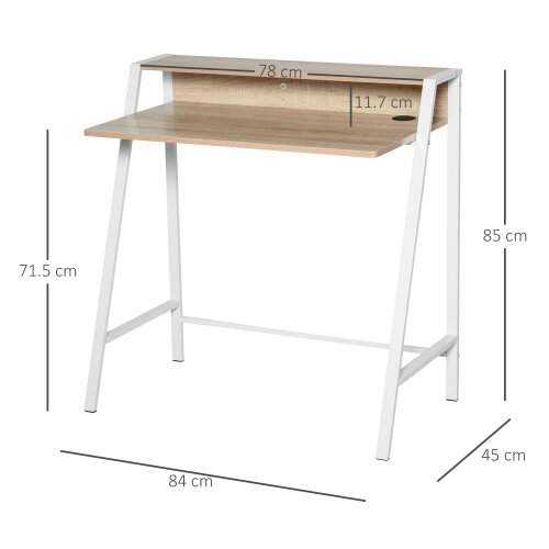 Wyld Haus Dodosu 84cm Wooden White And Oak Compact Writing Desk With Storage Shelf