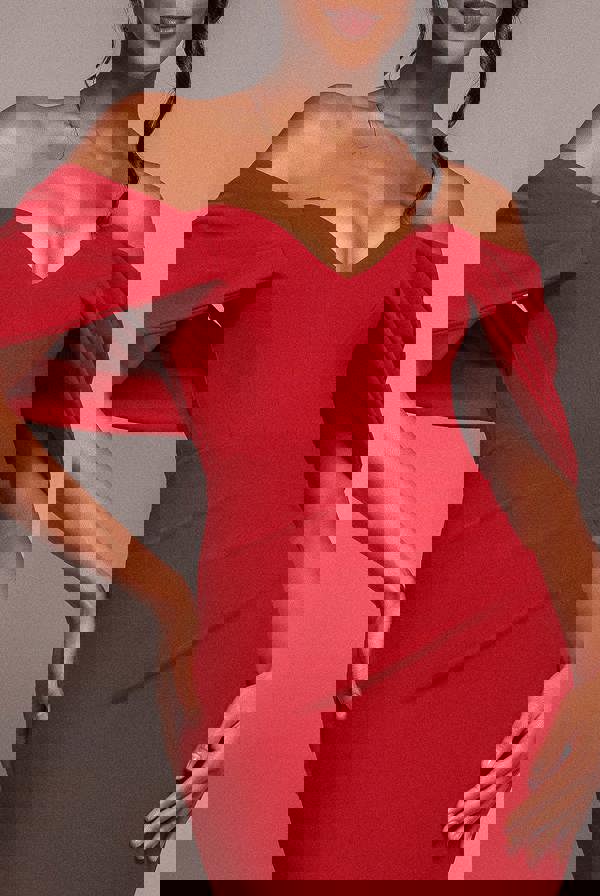 Off The Shoulder Draped Sleeve Maxi Dress - Red DR3259