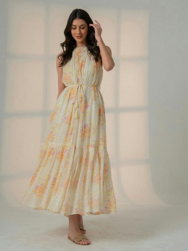 Rose & Nancy Ellie Soft Yellow Sparkle Print Maxi Dress&nbsp;