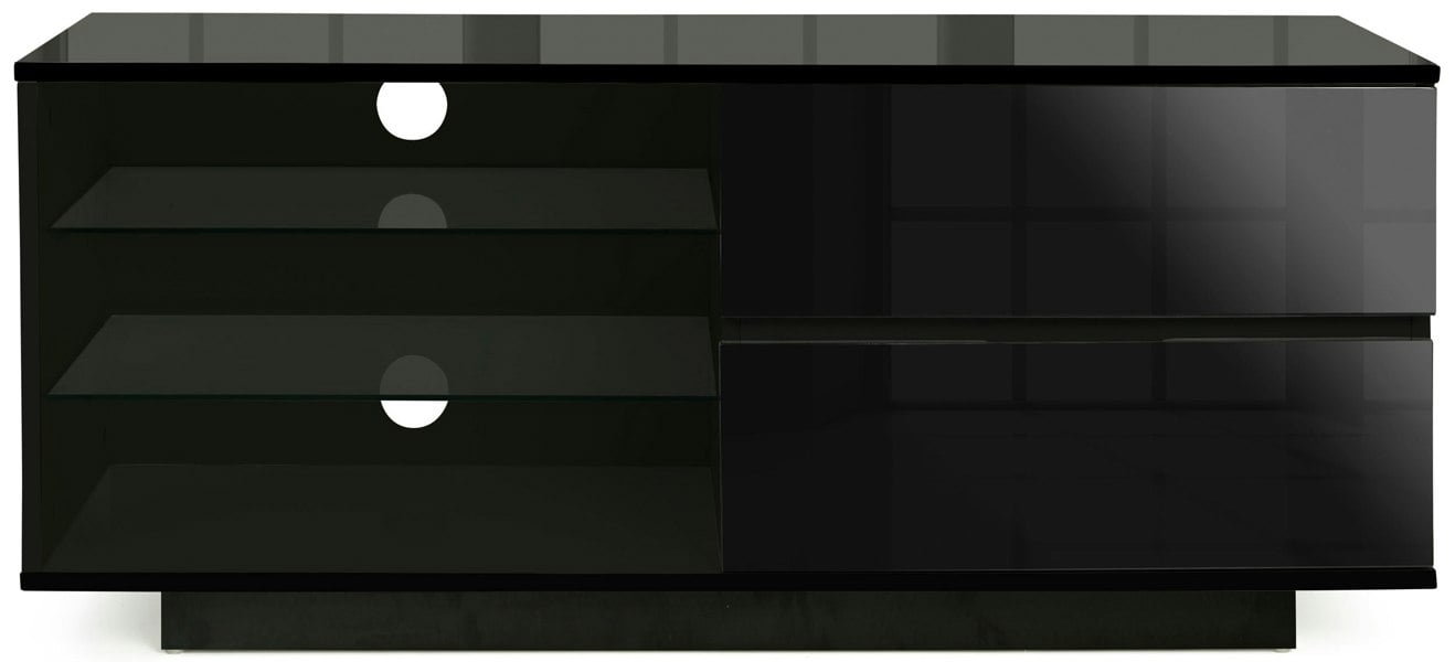 Centurion Supports Gallus Gloss Black with 2-Black Drawers and 3-Shelf 32"-55" LED/LCD/Plasma Cabinet TV Stand