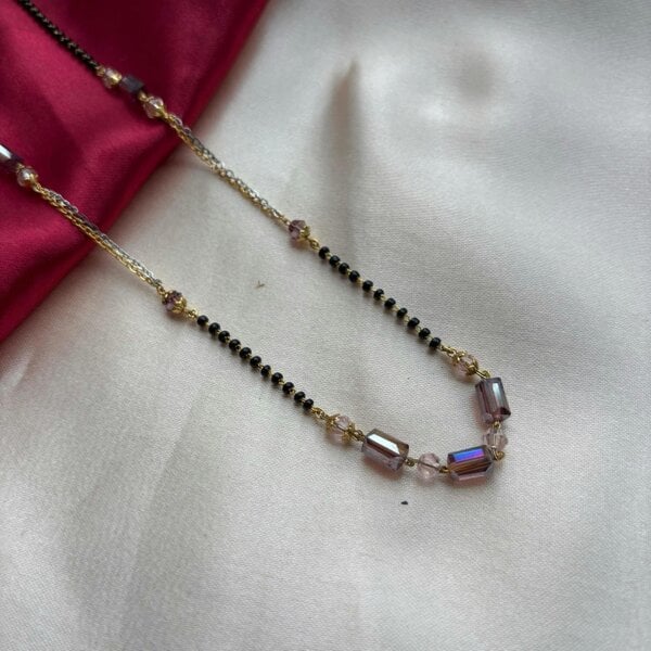 The Colourful Aura Black bead 18ct gold plated crystal slim mangalsutra Pendant Necklace