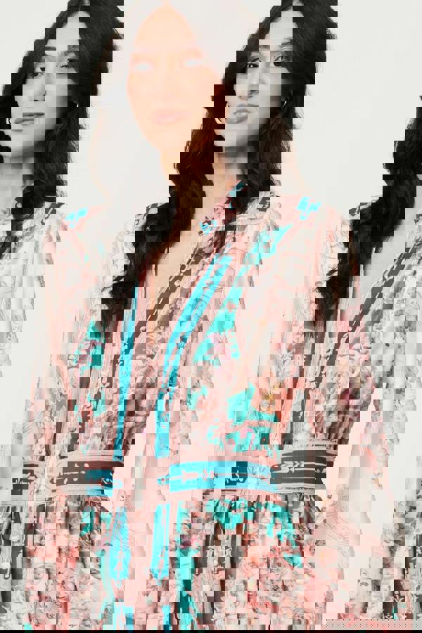 Green | Border Print V-Neck Buttoned Maxi Dress