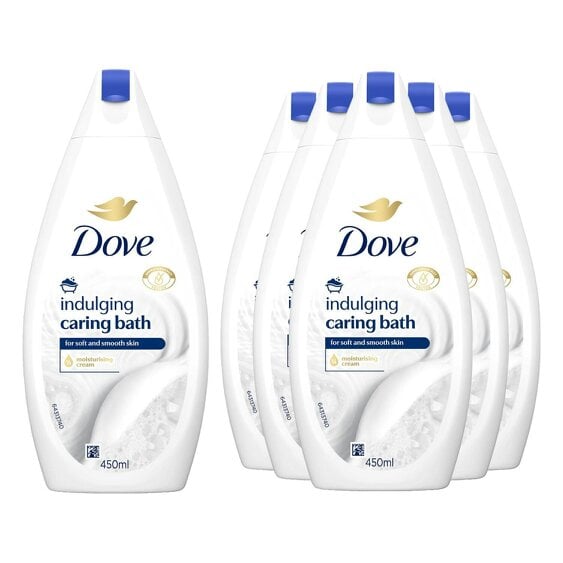 Dove Caring Bath Indulging Cream Bath Soak with 1/4 Moisturising Cream, 6x450ml