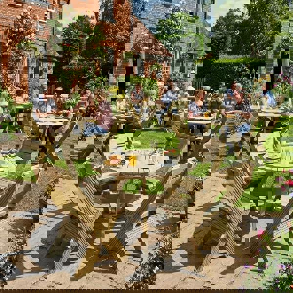 Arbor Garden Solutions DeckFusion Wooden Rounded Picnic Table and Four Chairs Set