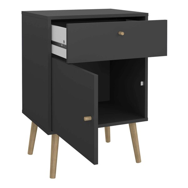 Wyld Haus Quietbloom Dark Grey Wooden Bedside Table 1 Door 1 Drawer