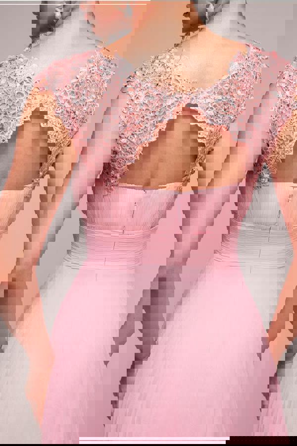 Crochet & Pleated Top Midi Dress - Blush Pink DR3821