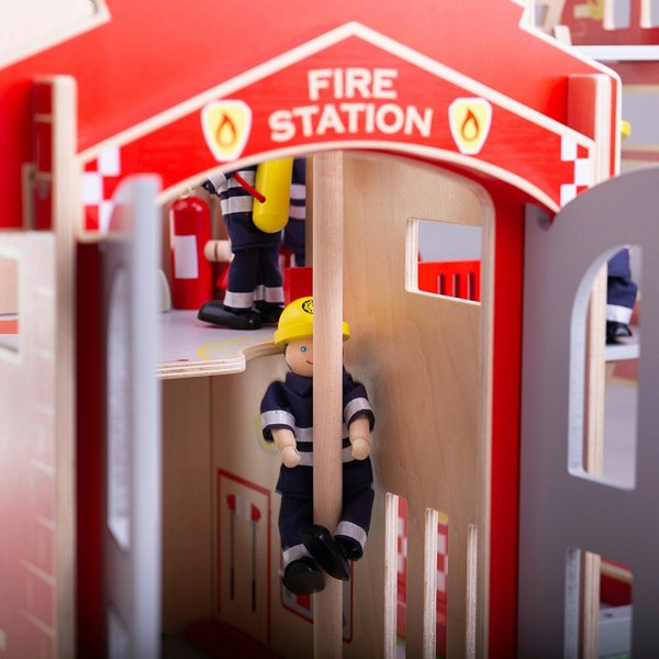 Bigjigs Toys Wooden City Fire Station Playset - Features A Training Tower & More