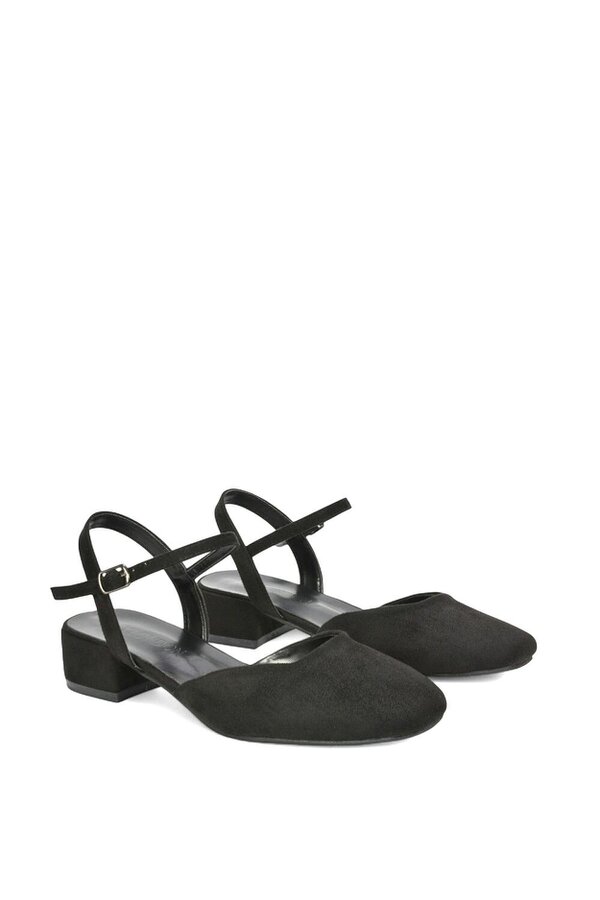 XY LONDON Low Block Heel Court Shoes With Ankle Strap