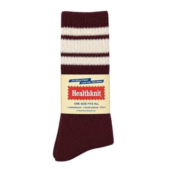 Healthknit Socks 3 Pack - Burgundy/Dark Green/Navy - Mono Vintage Stripe - One Size