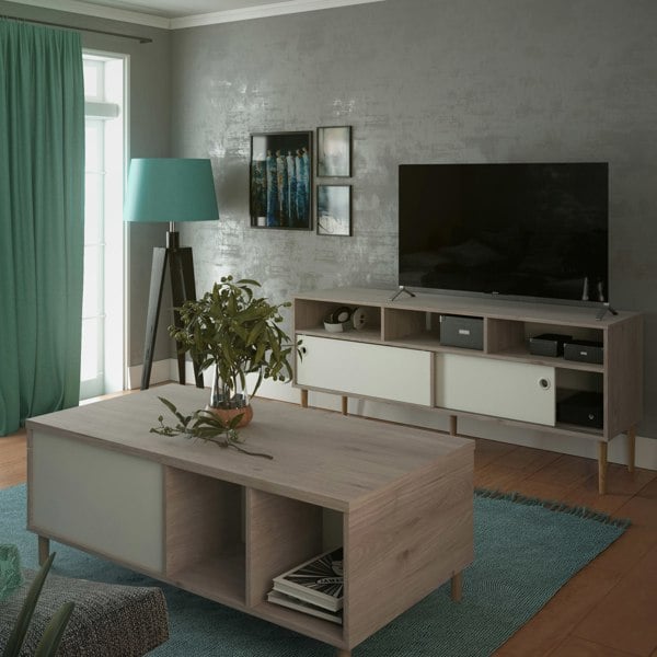 Furniture To Go Rome Coffee Table with Sliding Top in Jackson Hickory Oak and Matt White