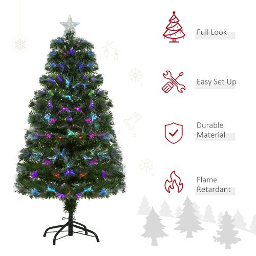 HOMCOM 4FT Multicoloured Artificial Christmas Tree w/ Pre-Lit Modes Metal Stand