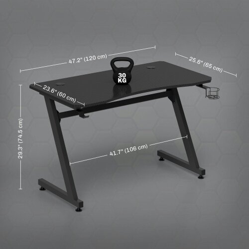 Wyld Haus Hanaba 120cm Steel Frame Black Gaming Desk With Cup Holder Headphone Hook And Cable Management