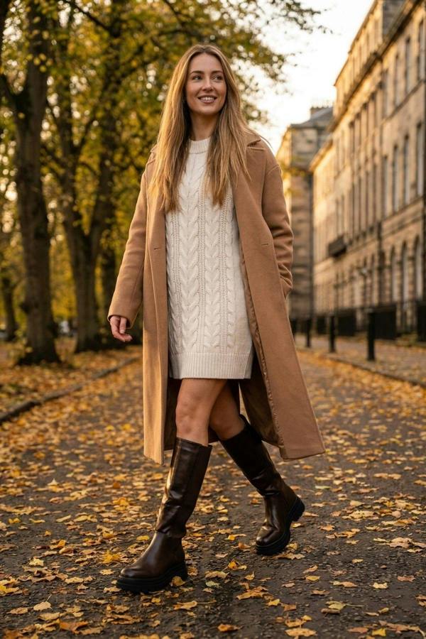 Pearl Chunky Sole Knee High Boots - Brown