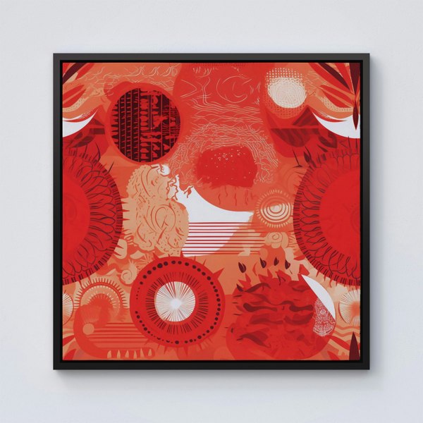 Warren Reed Abstract Red Sun pattern Framed Canvas