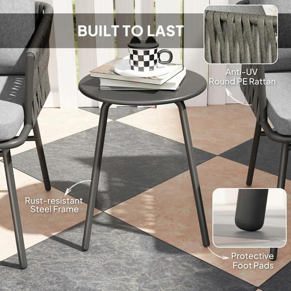 Wyld Haus Sunoco Grey Rattan Weave Rope 3 Piece Bistro Set With Cushions And Glass Coffee Table
