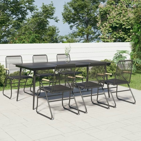 Berkfield 7 Piece Garden Dining Set Black PVC Rattan