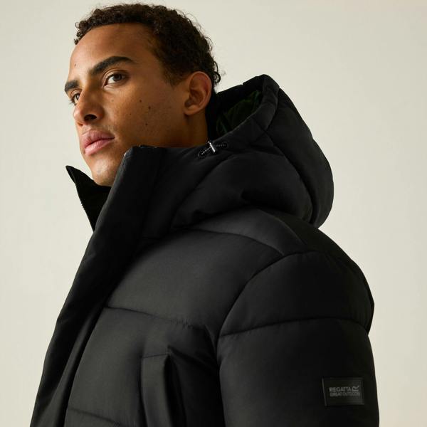 Regatta Mens Marek Longline Hybrid Jacket - Black/Pine Needle - 
