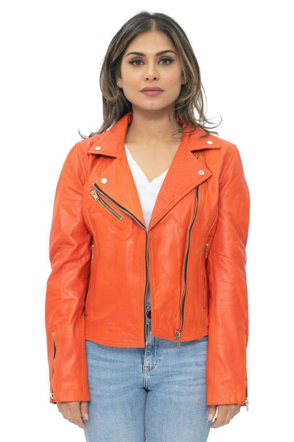 Infinity Leather Womens Leather Classic Biker Brando Jacket-Baku