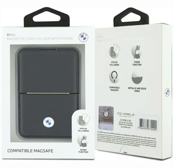BMW Carbon Metal Logo Magnetic Card Holder with Stand Anthracite - BMOWMCS26PTKLG