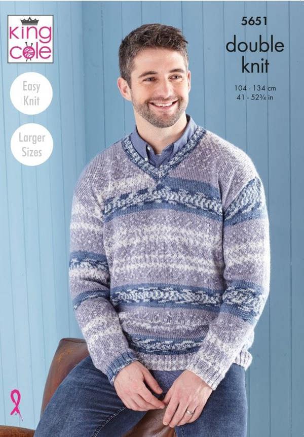 King Cole Fjord DK Knitting Pattern 5651, Sweaters, Slipovers for Men, 41 - 52 Inches - Easy