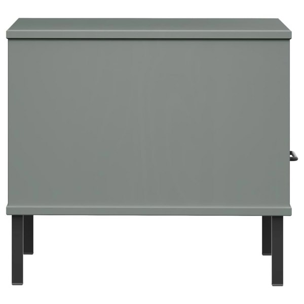 Berkfield Bedside Table with Metal Legs Grey Solid Wood Pine OSLO